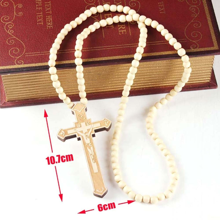 Cross Laser Engraved Wooden Bead Necklace