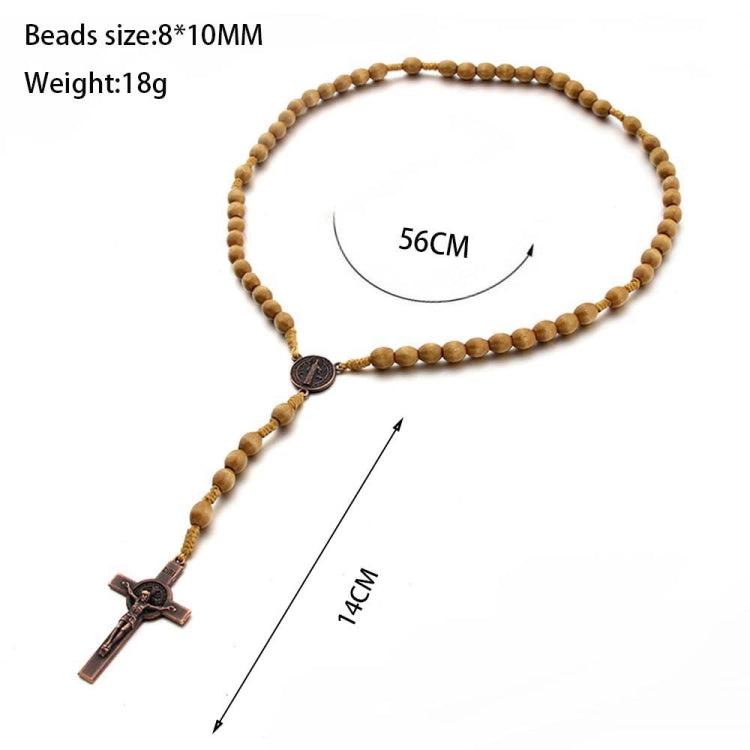 Wooden Beads Handmade Wire Vintage Cross Necklace, Dark Coffee
