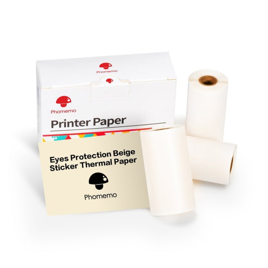 For Phomemo M02 / M02S / M02 Pro 3rolls /Pack 53mm 10 Years Eyes Protection Beige Sticker Thermal Paper, Eyes Protection Beige Sticker