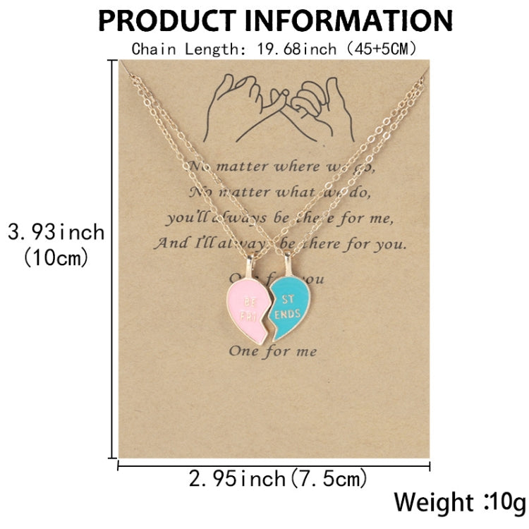 BEST FRIEND Love Lockbone Chain Matching Heart Pendant Friendship Card Necklace