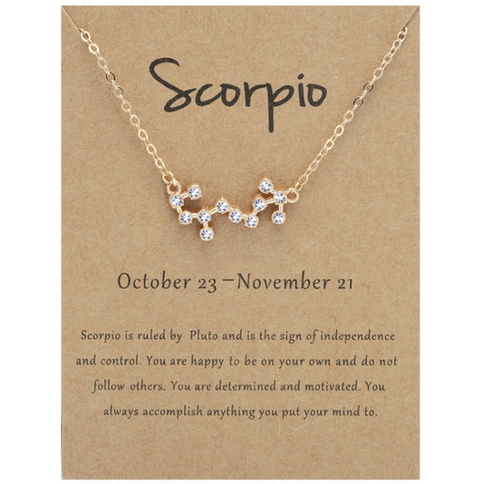 12 Zodiac Signs With Diamonds Necklace Card Rhinestones Collarbone Chain Pendant