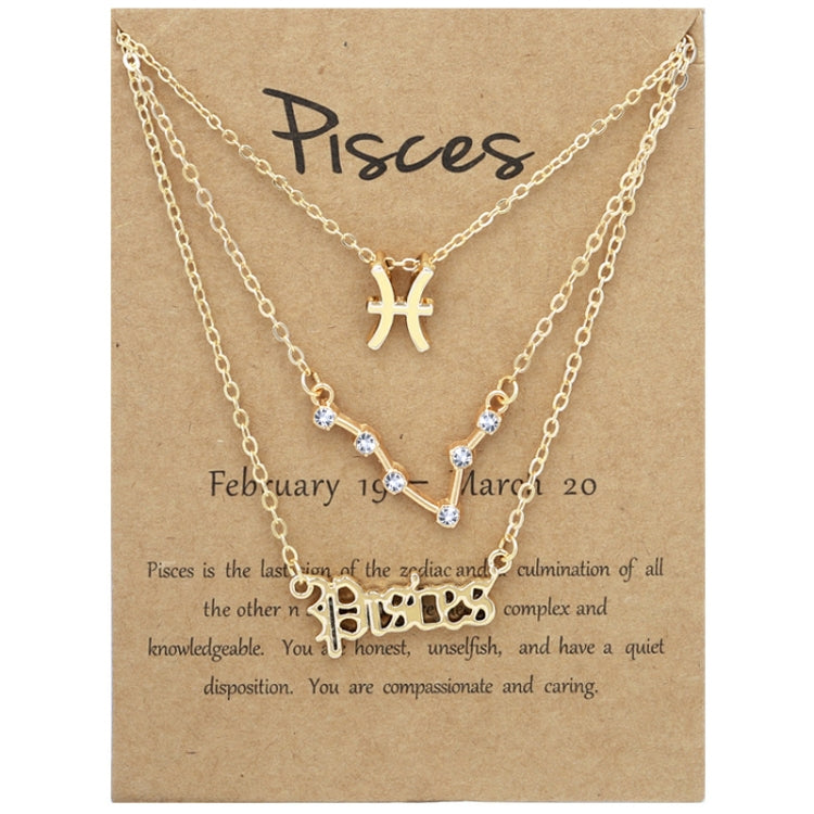 3 In 1 12 Zodiac Signs Necklace Set Retro Alphabet Symbols With Diamonds Jewelry Set