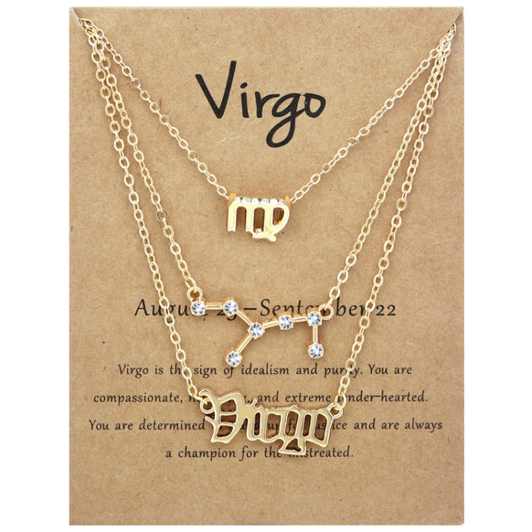 3 In 1 12 Zodiac Signs Necklace Set Retro Alphabet Symbols With Diamonds Jewelry Set