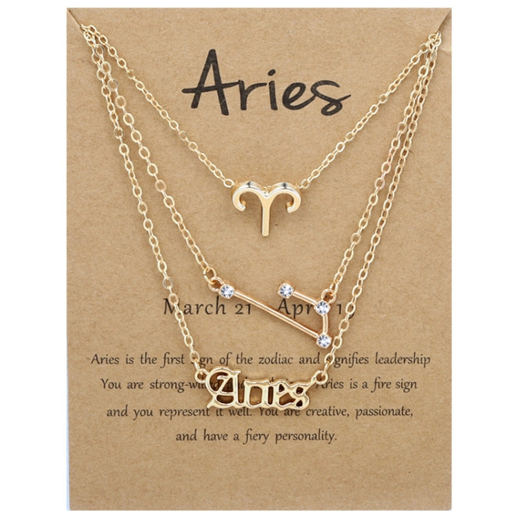 3 In 1 12 Zodiac Signs Necklace Set Retro Alphabet Symbols With Diamonds Jewelry Set