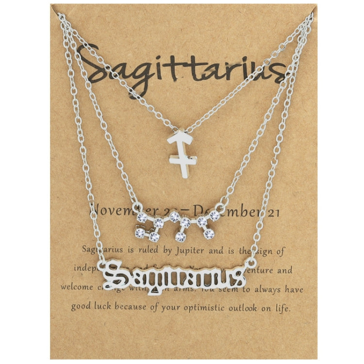 3 In 1 12 Zodiac Signs Necklace Set Retro Alphabet Symbols With Diamonds Jewelry Set