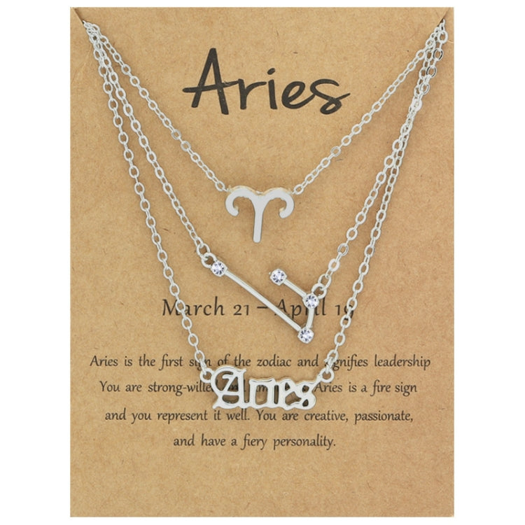 3 In 1 12 Zodiac Signs Necklace Set Retro Alphabet Symbols With Diamonds Jewelry Set