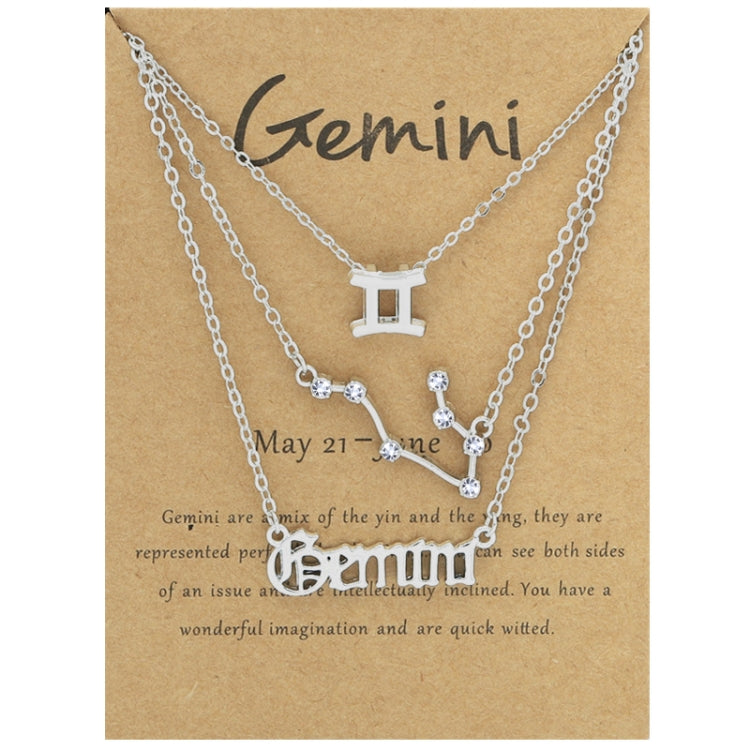3 In 1 12 Zodiac Signs Necklace Set Retro Alphabet Symbols With Diamonds Jewelry Set