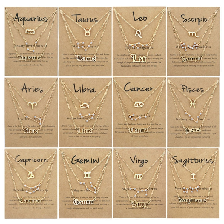 3 In 1 12 Zodiac Signs Necklace Set Retro Alphabet Symbols With Diamonds Jewelry Set