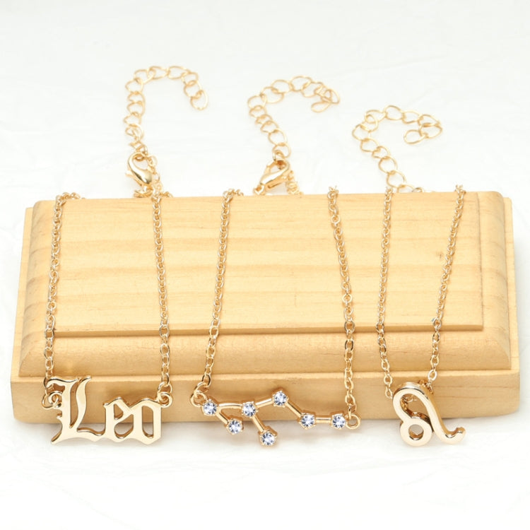 3 In 1 12 Zodiac Signs Necklace Set Retro Alphabet Symbols With Diamonds Jewelry Set