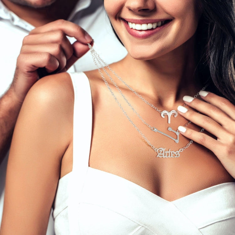 3 In 1 12 Zodiac Signs Necklace Set Retro Alphabet Symbols With Diamonds Jewelry Set