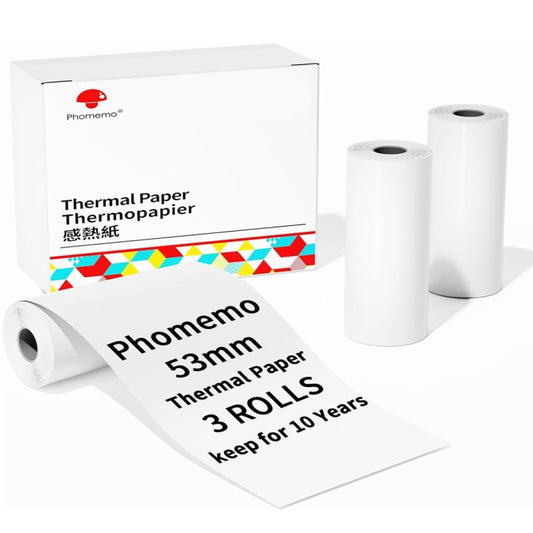 Writing Quick-Drying Thermal Paper 10-Year Long-Lasting For M832 / M833 / M834 / M835 Printer, Phomemo 3rolls /Box 53mm, Phomemo 3rolls /Box 80mm, Phomemo 3rolls /Box 110mm, Phomemo 2rolls /Box A4, Phomemo 4rolls /Box A4, Phomemo 2rolls /Box Letter