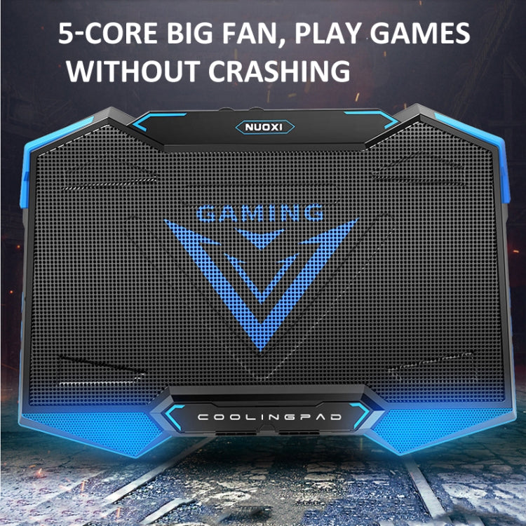 NUOXI 5 Fans Laptop Radiator Bracket Height Adjustable with Dual USB Ports, 5 Fans Black and Red, 5 Fans Black and Blue