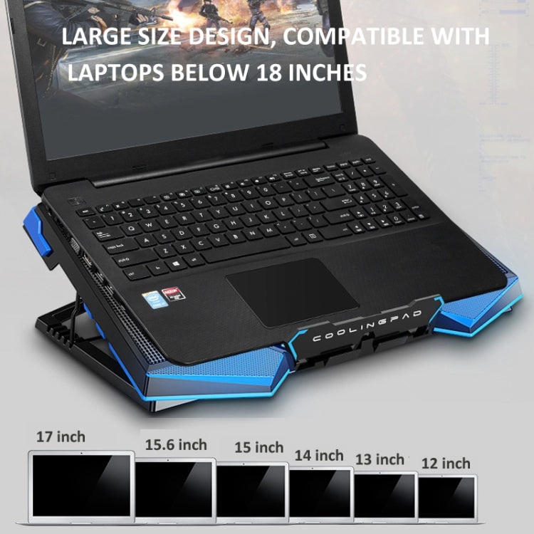 NUOXI 5 Fans Laptop Radiator Bracket Height Adjustable with Dual USB Ports, 5 Fans Black and Red, 5 Fans Black and Blue