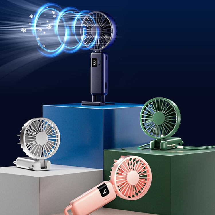 Portable Digital Display Hanging Neck Mute Small Fan USB Charging Handheld Foldable Fan