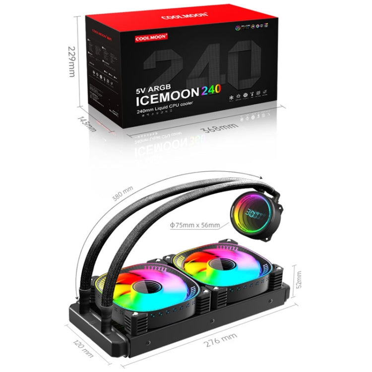 COOLMOON CM-YM-240T Digital ARGB Lens Edition Integrated Water Cooling CPU Cooler Temperature Display CPU Fan, CM-YM-240T