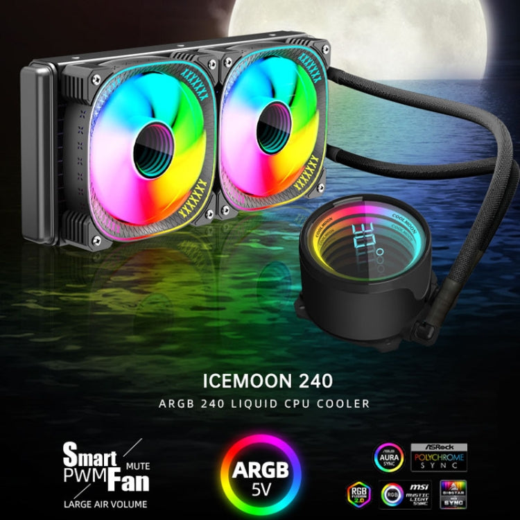 COOLMOON CM-YM-240T Digital ARGB Lens Edition Integrated Water Cooling CPU Cooler Temperature Display CPU Fan, CM-YM-240T