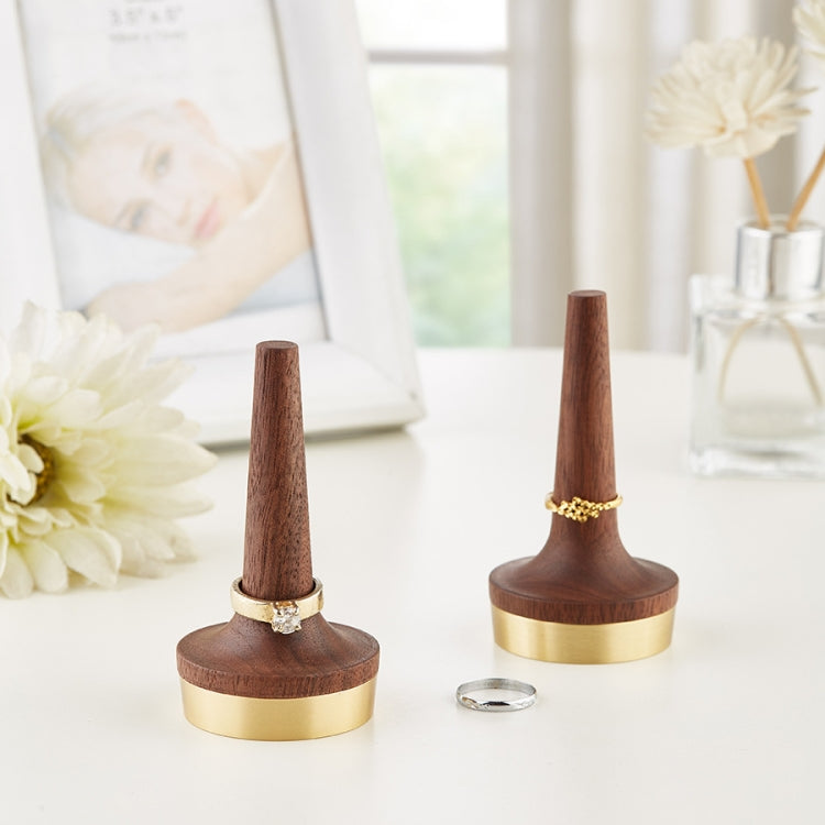 Black Walnut Wood With Brass Stand Ring Holder For Jewelry