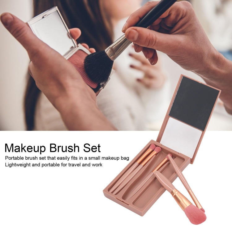 5 In 1 Windowed Mirror Case Portable Mini Multifunctional Makeup Brushes Cosmetic Tool Set