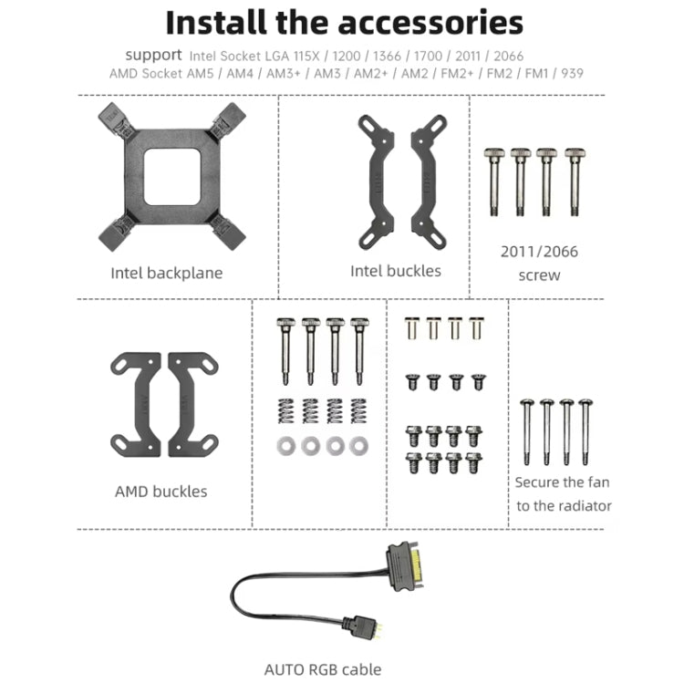 COOLMOON RGB120 5V ARGB Integrated Single Row Multi-Platform CPU Cooler, RGB120