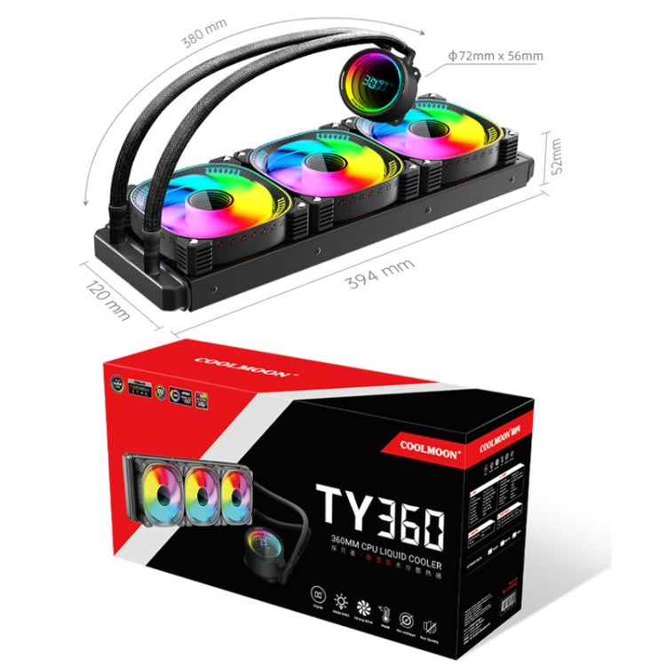 COOLMOON CM-YM-360T Computer ARGB Temperature Display Lens Multi-Platform Integrated CPU Cooler, CM-YM-360T