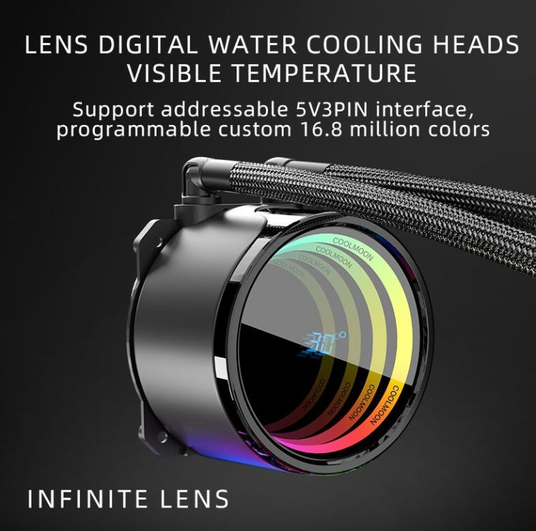 COOLMOON CM-YM-360T Computer ARGB Temperature Display Lens Multi-Platform Integrated CPU Cooler, CM-YM-360T