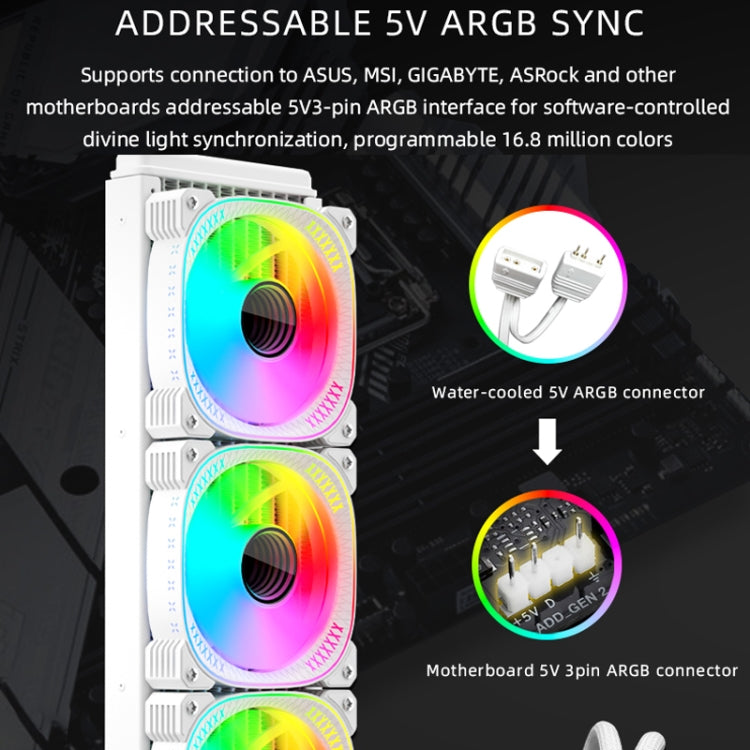COOLMOON CM-YM-360T Computer ARGB Temperature Display Lens Multi-Platform Integrated CPU Cooler, CM-YM-360T