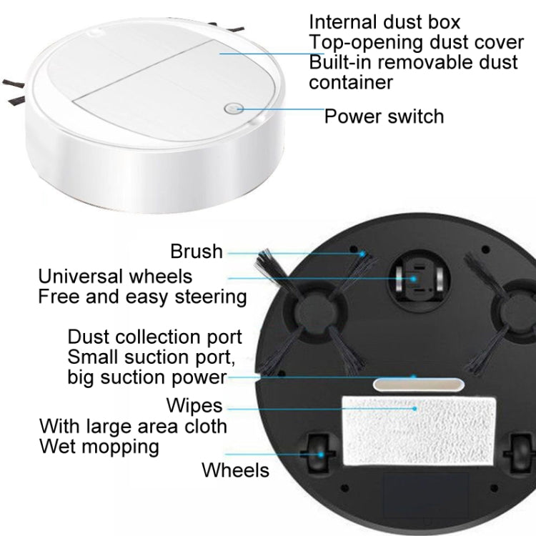 Intelligent Sweeper Robot Home Automatic 3 In 1 Integrated Cleaning Machine Vacuum Cleaner, Battery White, Battery Black, Rechargeable White, Rechargeable Black