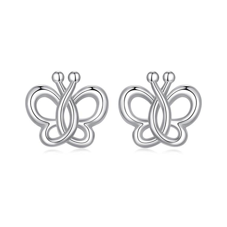 S925 Sterling Silver Platinum-Plated Cute Hollow Butterfly Earrings