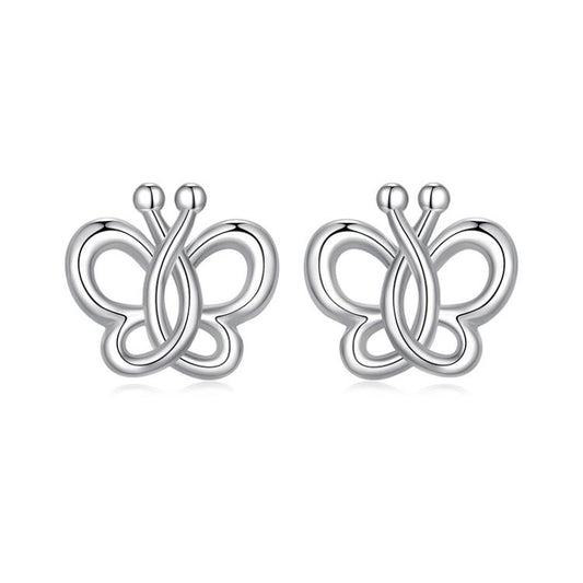 S925 Sterling Silver Platinum-Plated Cute Hollow Butterfly Earrings