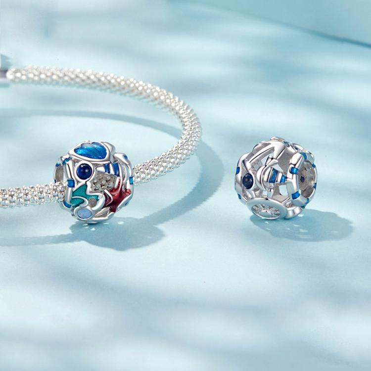 S925 Sterling Silver Platinum-plated Marine Shell Creature Hollow DIY Beads