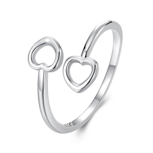 S925 Sterling Silver Oxidized Heart Adjustable Open Ring