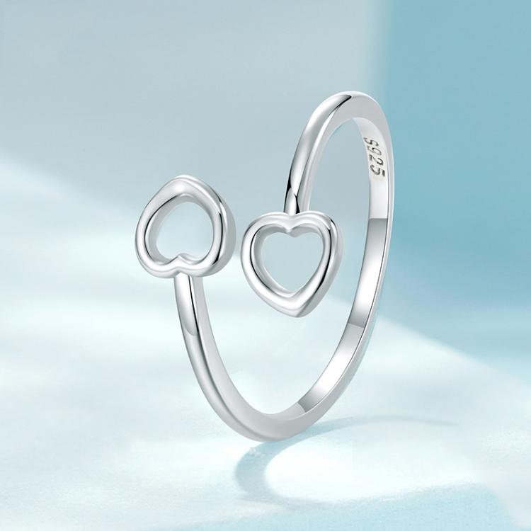 S925 Sterling Silver Oxidized Heart Adjustable Open Ring