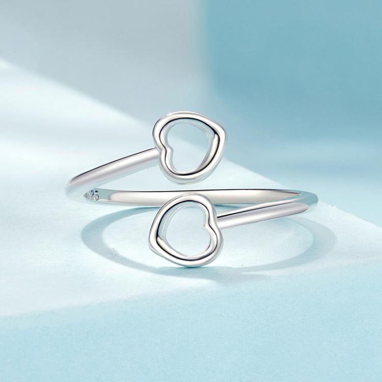 S925 Sterling Silver Oxidized Heart Adjustable Open Ring