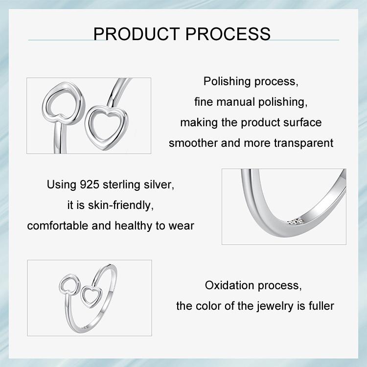 S925 Sterling Silver Oxidized Heart Adjustable Open Ring