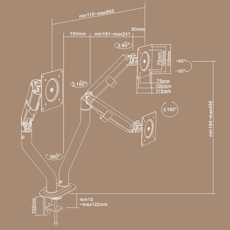 17-32 Inch Dual Monitor Mount Gas Spring 360 Degree Heavy Duty Floating Desk Arm