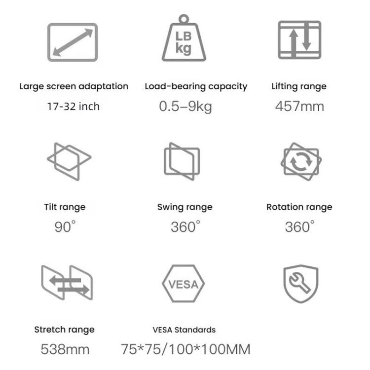 17-32 Inch Dual Monitor Mount Gas Spring 360 Degree Heavy Duty Floating Desk Arm