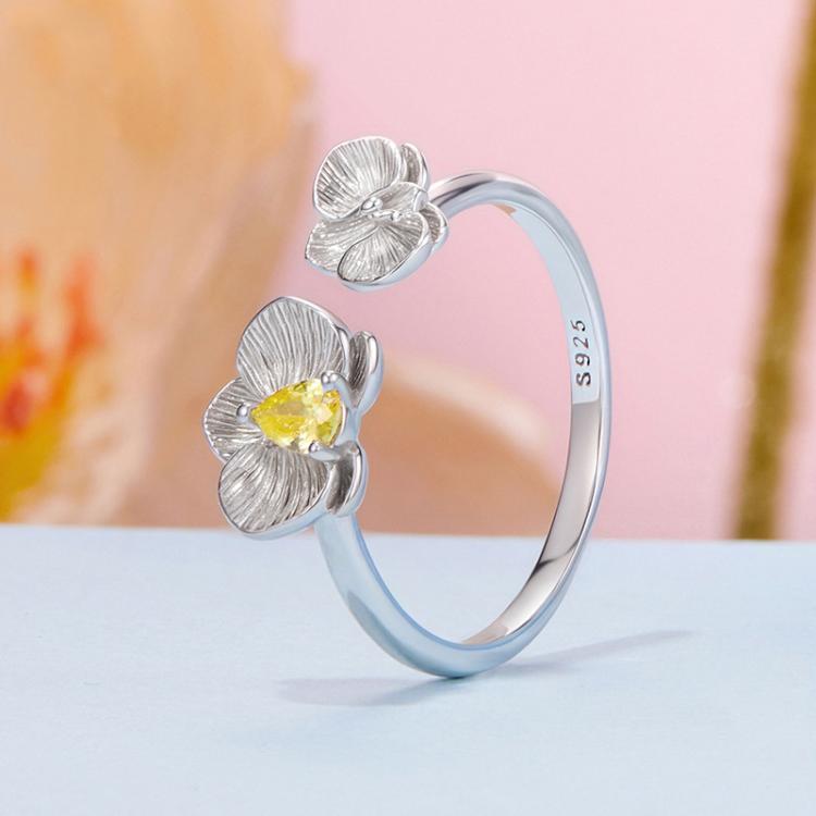 S925 Sterling Silver Phalaenopsis Flower Adjustable Open Ring