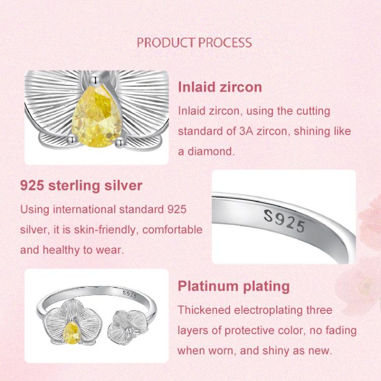 S925 Sterling Silver Phalaenopsis Flower Adjustable Open Ring