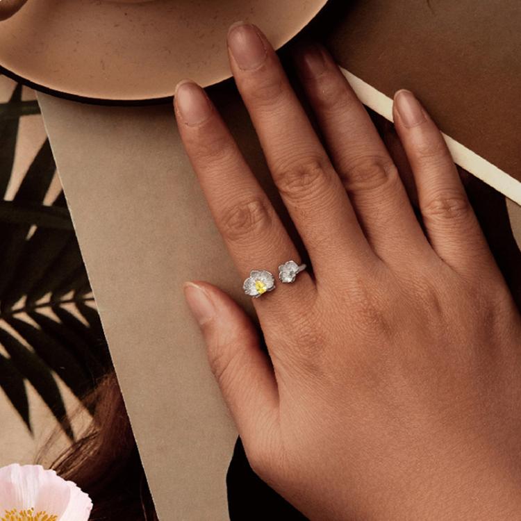 S925 Sterling Silver Phalaenopsis Flower Adjustable Open Ring