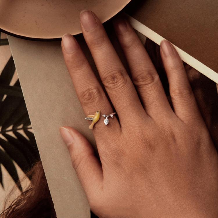 S925 Sterling Silver Vivid Oriole Open Adjustable Ring