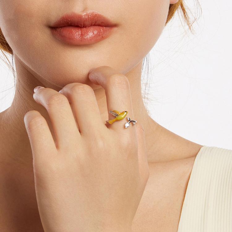 S925 Sterling Silver Vivid Oriole Open Adjustable Ring