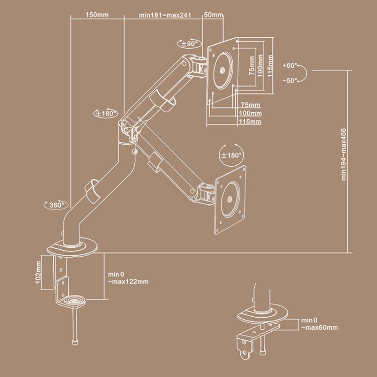 For 15-32 Inch Monitor Bracket Adjustable Gas Spring Computer Screen Desk Mount Stand, Arm Black, Arm White