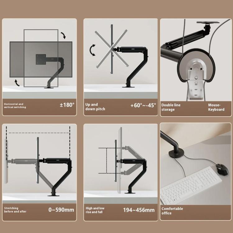 For 15-32 Inch Monitor Bracket Adjustable Gas Spring Computer Screen Desk Mount Stand, Arm Black, Arm White