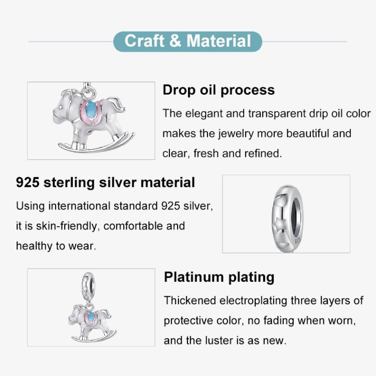 S925 Sterling Silver Platinum-Plated Cute Toy Trojan Horse Pendant