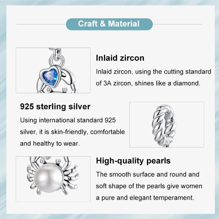 S925 Sterling Silver Cute Crab Jewelry Pendant Animal Beads