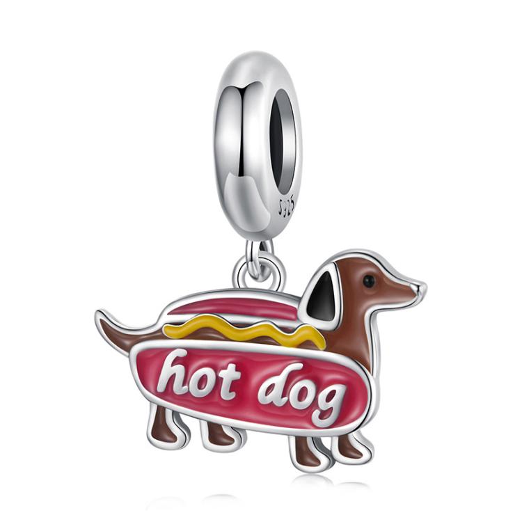 S925 Sterling Silver Funny Dachshund Jewelry Pendant Animal Beads