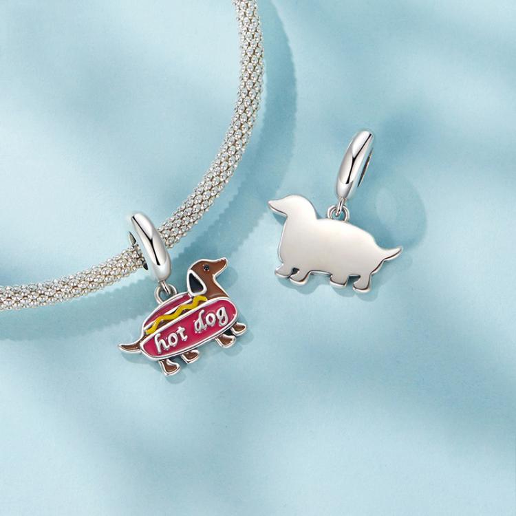 S925 Sterling Silver Funny Dachshund Jewelry Pendant Animal Beads