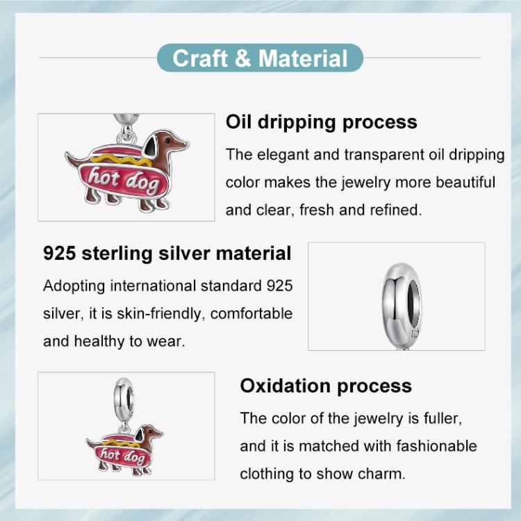 S925 Sterling Silver Funny Dachshund Jewelry Pendant Animal Beads
