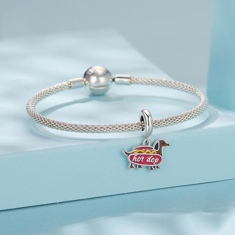 S925 Sterling Silver Funny Dachshund Jewelry Pendant Animal Beads