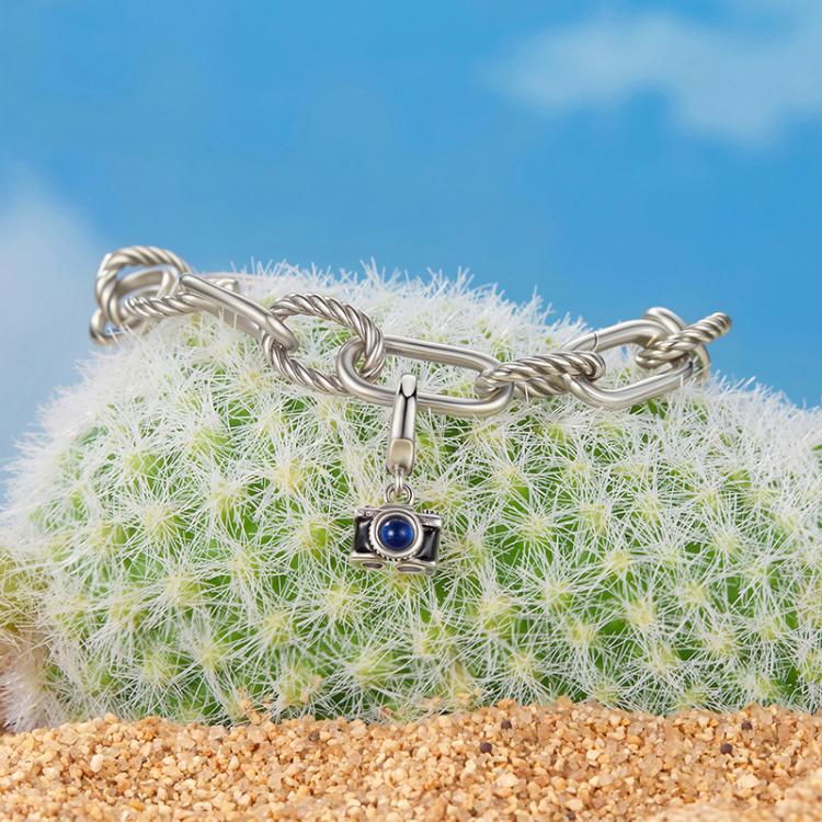 S925 Sterling Silver Camera Pendant Bracelet Openable Beads